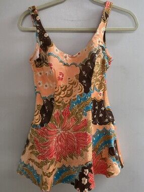 Peach Floral One-Piece Swimdress with Multicolor Print